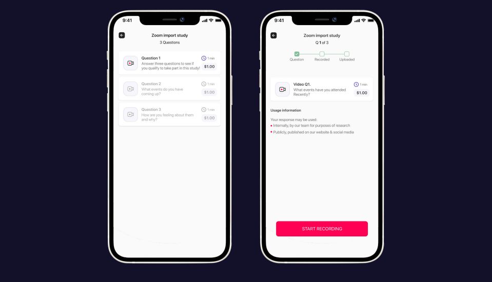 Influence question grouping feature screens.